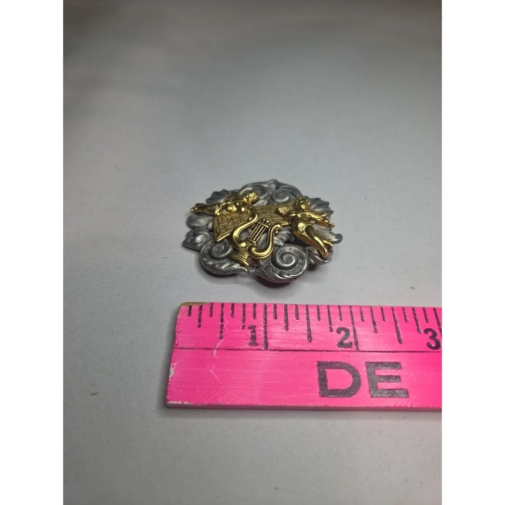 Vintage Cherub Brooch Silver And Gold Tone Pin Victorian Style Nouveau Jewlery